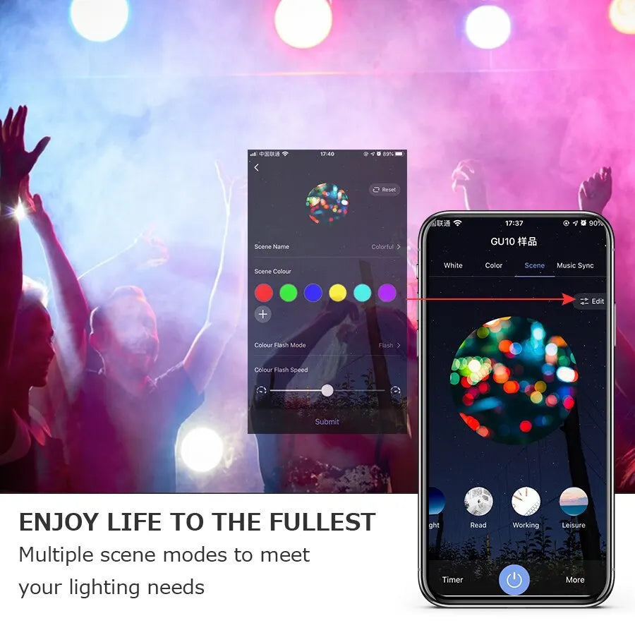 GU10 Bluetooth Lamp Tuya Smart Bulb RGB 220V Led Light Bulbs Smart Led Bulb APP Control Lamp 9W Dimmable For Room Home Decor