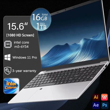 2025 New Notebook 15.6 Inch Laptop Windows 11 Intel Core m5-6Y54 16GB RAM 1TB SSD Fingerprint Unlock Study Office Pc Laptops