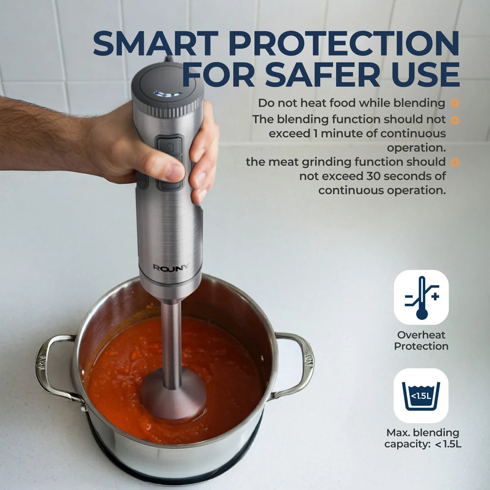 Hand Immersion Blender Powerful 4-in-1 Stainless Steel Stick Food Mixer 700ml Mixing Beaker 500ml Processor Whisk