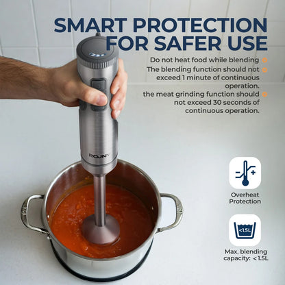 Hand Immersion Blender Powerful 4-in-1 Stainless Steel Stick Food Mixer 700ml Mixing Beaker 500ml Processor Whisk