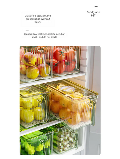 Stackable Refrigerator Storage Box with Lid, Capable of Storing Bread, Food, Vegetables, and Fruits，organizer box with handle