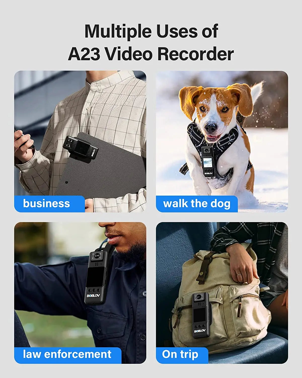 BOBLOV A23 Body Worn Camera 180° Rotatable Video Camera 9Hours Recording Night Vision 1080P Body Mounted Video Cameras