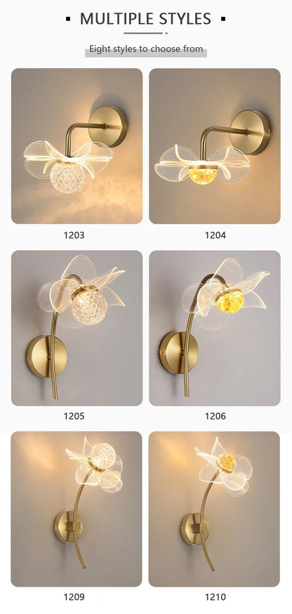 LED Wall Lamp Modern Luxury Flower Shaped Decorative Light Bedroom Bedside Study Dining Room Living Room Background Wall Lamp