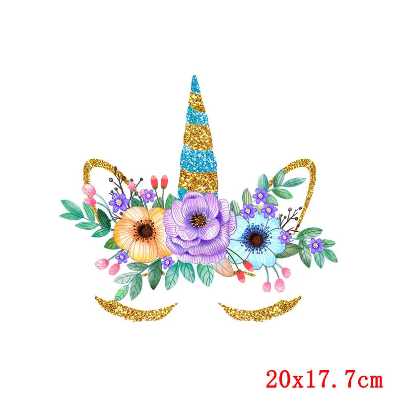 Rainbown Unicorn Heat Thermal Transfer For Clothes Cute Cartoon Iron-On Transfers Sticker On Babys Clothes DIY Aniaml Applique