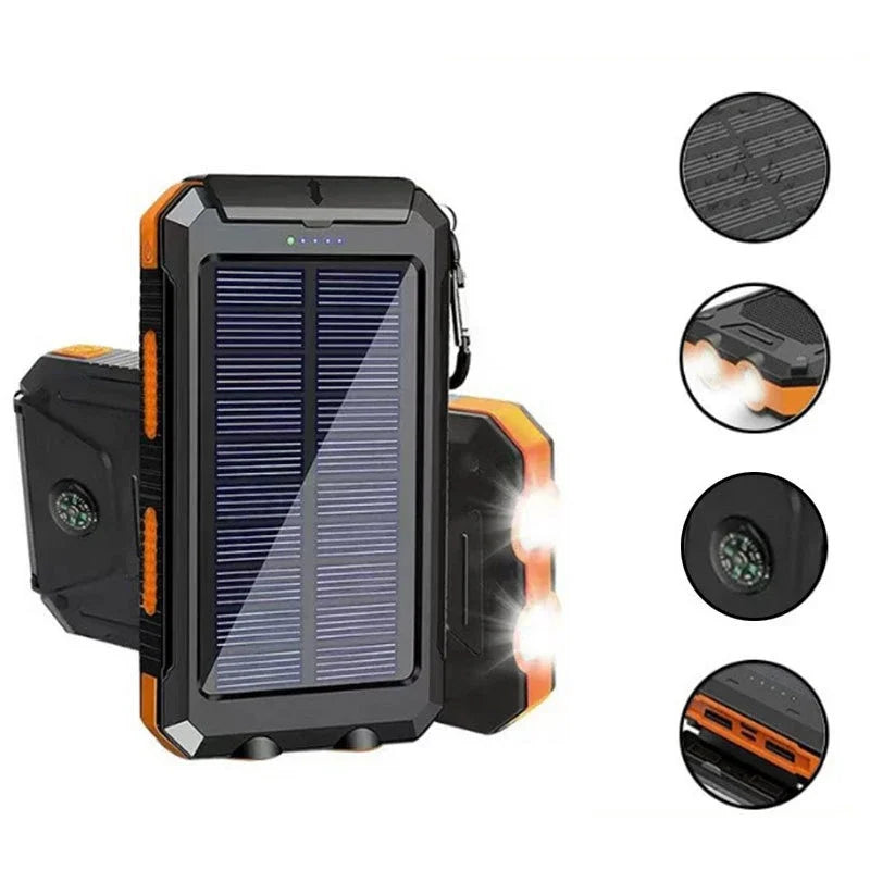 Solar Power Bank 20000mAh Charging Portable Charger Phone External Battery with SOS Flashlight 2-USB Outdoor Powerbank