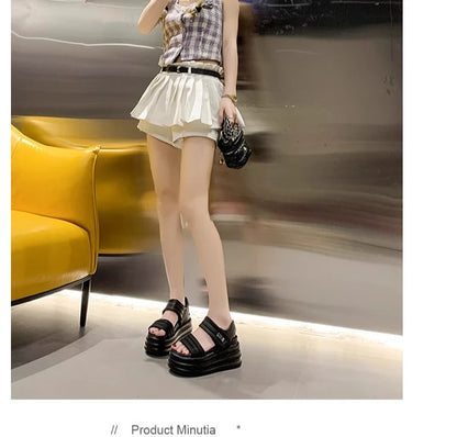 2025 Summer Women Chunky Sandals Leather High Platform Trainers Breathable Casual Slippers Shoes Woman 8.5CM Heels Wedge Sneaker