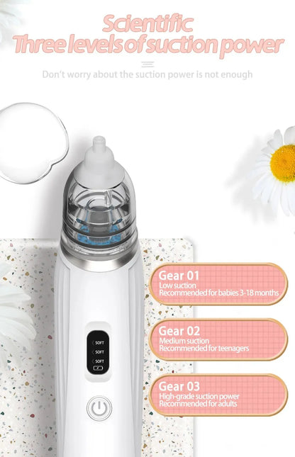 Baby Electric Nasal Aspirator Low Noise 3 Suction Levels Rechargeable Nose Sucker Cleaner Snot Booger Mucus Remover For Infant