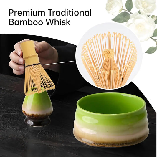 Matcha Set Kit Japanese Ceremony Green/Pink/White With Bamboo Spoon/Scoop, Whisk Holder, Matcha Bowl Matcha Gift Set
