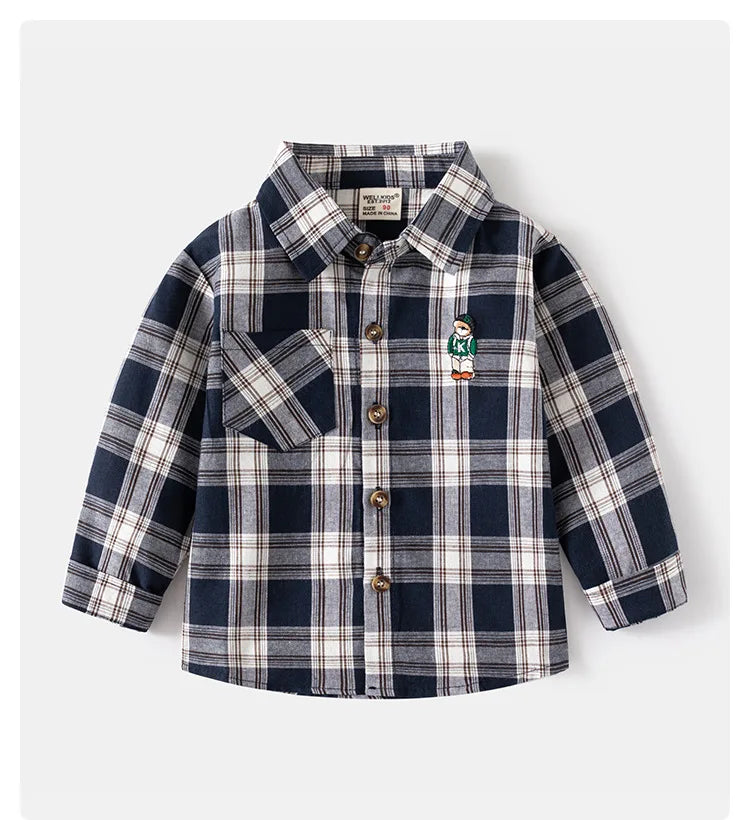 New Children's Clothes 2025 Kids Shirts With Collar Boys' Cotton Long Sleeved Baby Clothing Casual Top Plaid Blouse for Boy 2-7Y