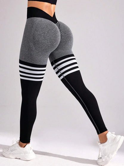 Women V Back Line Leggings Butt Lifting Gym Fitness Athletic Workout Elastic Leggins Outdoor Yoga Pants Sports Training Tights