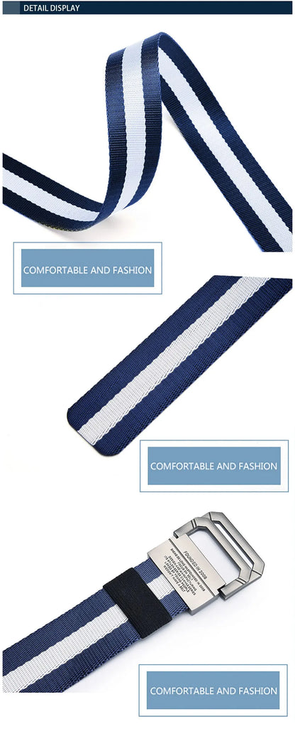 Men's Belt Trend Double Loop Buckle Canvas Belt Women's Belt with Cargo Pants Jeans Belt Outdoor Sports Belt No Perforated Belt