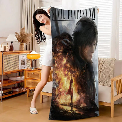 Video Games Final F-Fantasy Cartoon Beach Towel Cute Kawaii Room Decor Bath Girls Children Hand Towels For Bathroom Shower