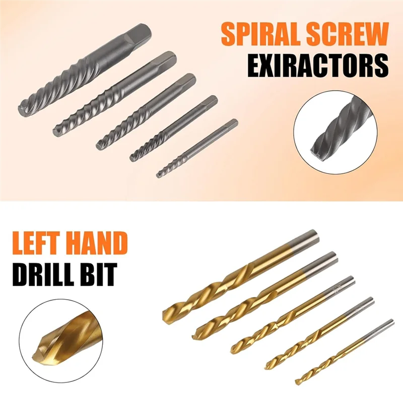 SOFT-10-Piece Screw Extractor Set, For Removing Stripped Screws And Broken Bolts Drill Bit Extractor Set
