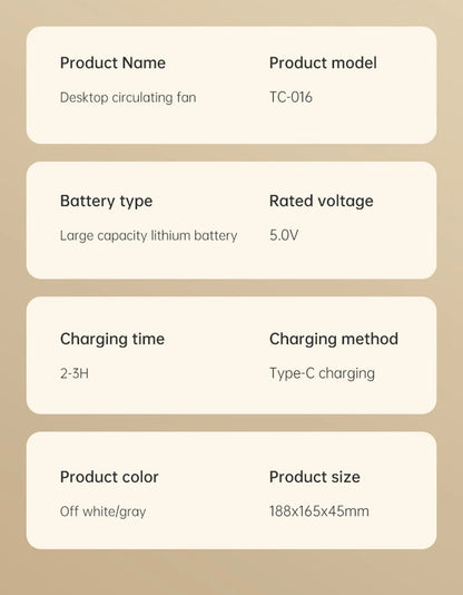 Electric Fan Portable Usb Charging Cycle Electric Fan Table Fan Digital Display 5-speed Desktop Small Fan Office Camping