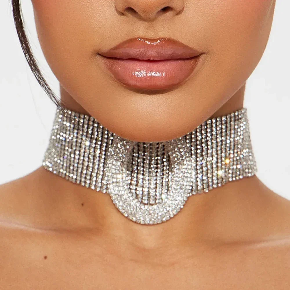 Fashion Design Short Choker Necklace Accessories Party for Women Luxury Gift Chunky Rhinestone Collar Necklace Bridal Jewerly
