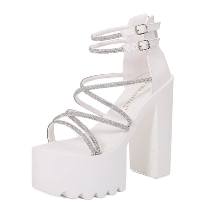 Car Model Catwalk Banquet Performance Women's Shoes 16 Cm Waterproof Pole Dance Crystal 15CM High Heel Chunky Sandals