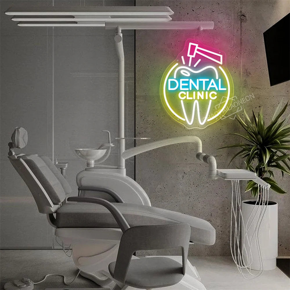 DENTAL CARE LED Neon Tooth USB Powered Neon Signs Teeth Dental Night Light 3D Wall Art & Game Room Bedroom Party Decor Lamp Sign
