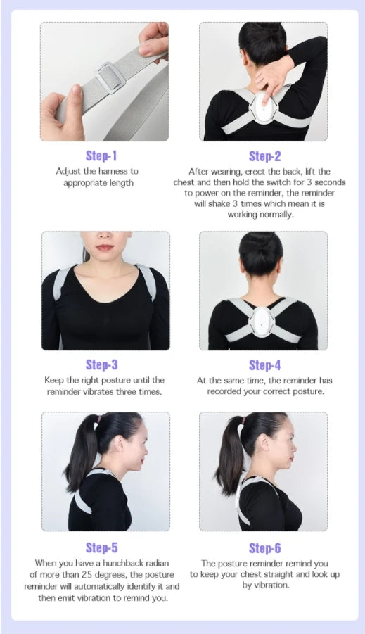 Electric back posture corrector with vibration alert, with elastic adjustable shoulder straps for improved back posture training
