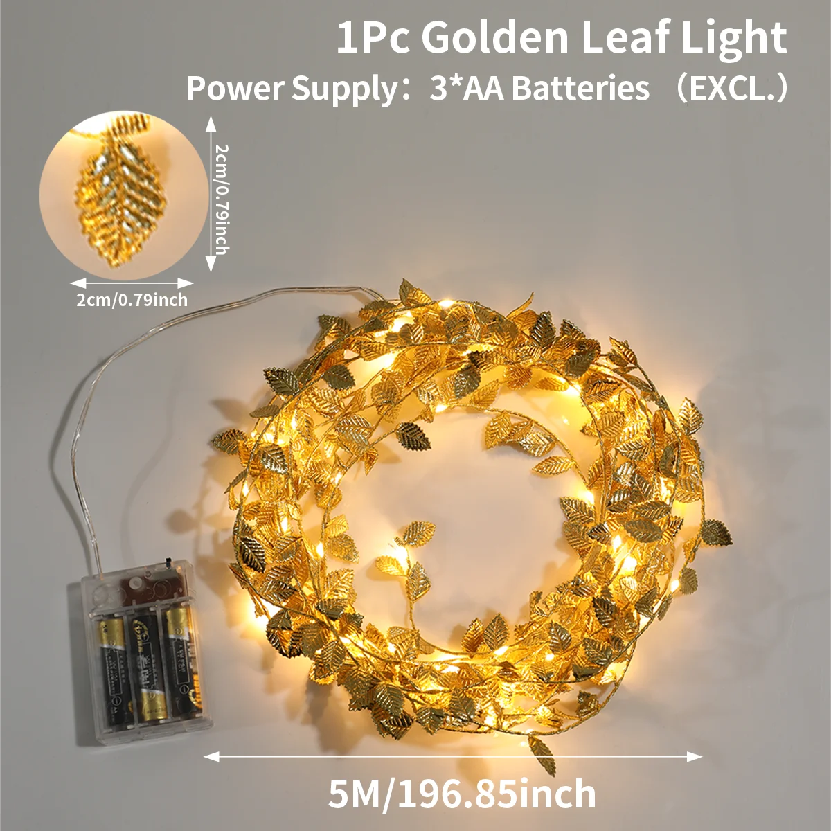 LED Golden Leaves String Light Battery-operated Garland For Living Room Bedroom Party Wedding New Year Birthday Party Decoration
