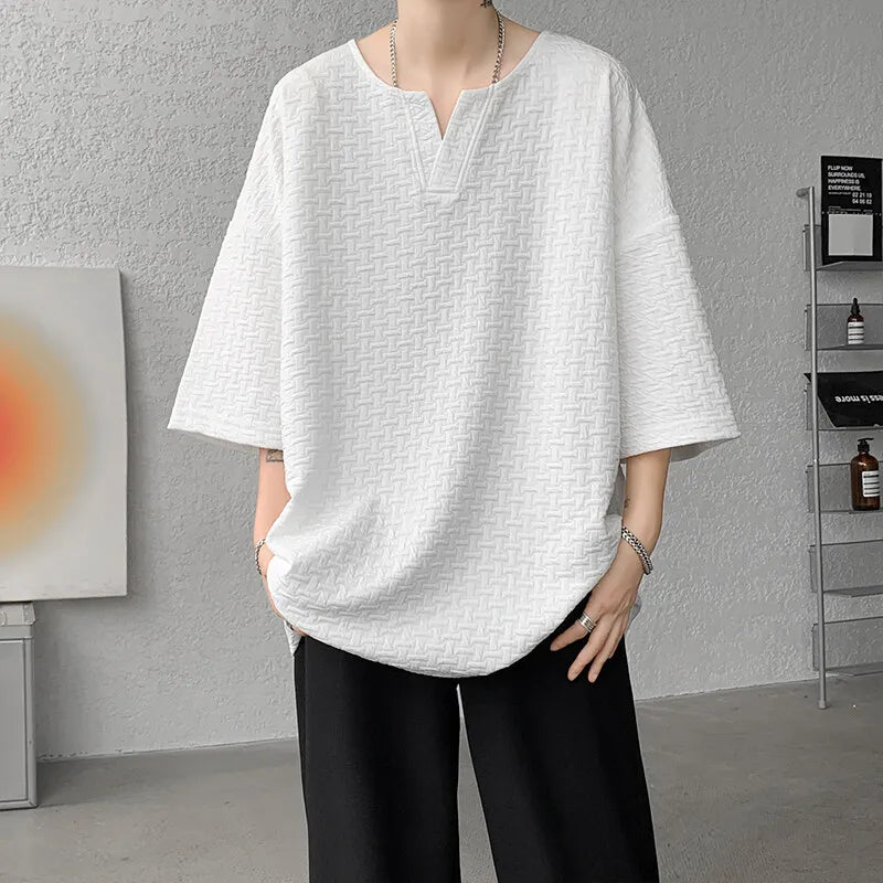 Mens V Neck Loose Fit Tshirt Summer Fashion Comfort Breathable Casual Streetwear Trendy Tee Lightweight Premium Fabric Crew Neck