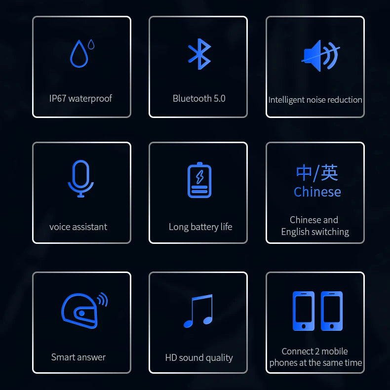 Motorcycle Helmet Headset Bluetooth 5.0 Headphone Wireless Hands-free Call Stereo IP67 Waterproof Earphone Music Player Speaker