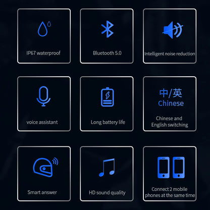 Motorcycle Helmet Headset Bluetooth 5.0 Headphone Wireless Hands-free Call Stereo IP67 Waterproof Earphone Music Player Speaker