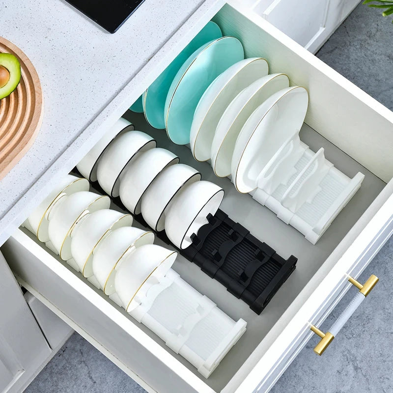 Kitchen Dishes Storage Rack Cabinet Drawers Organizers Plate Holder Bowl Stand Adjustable Dish Organizers Kitchen Accessories