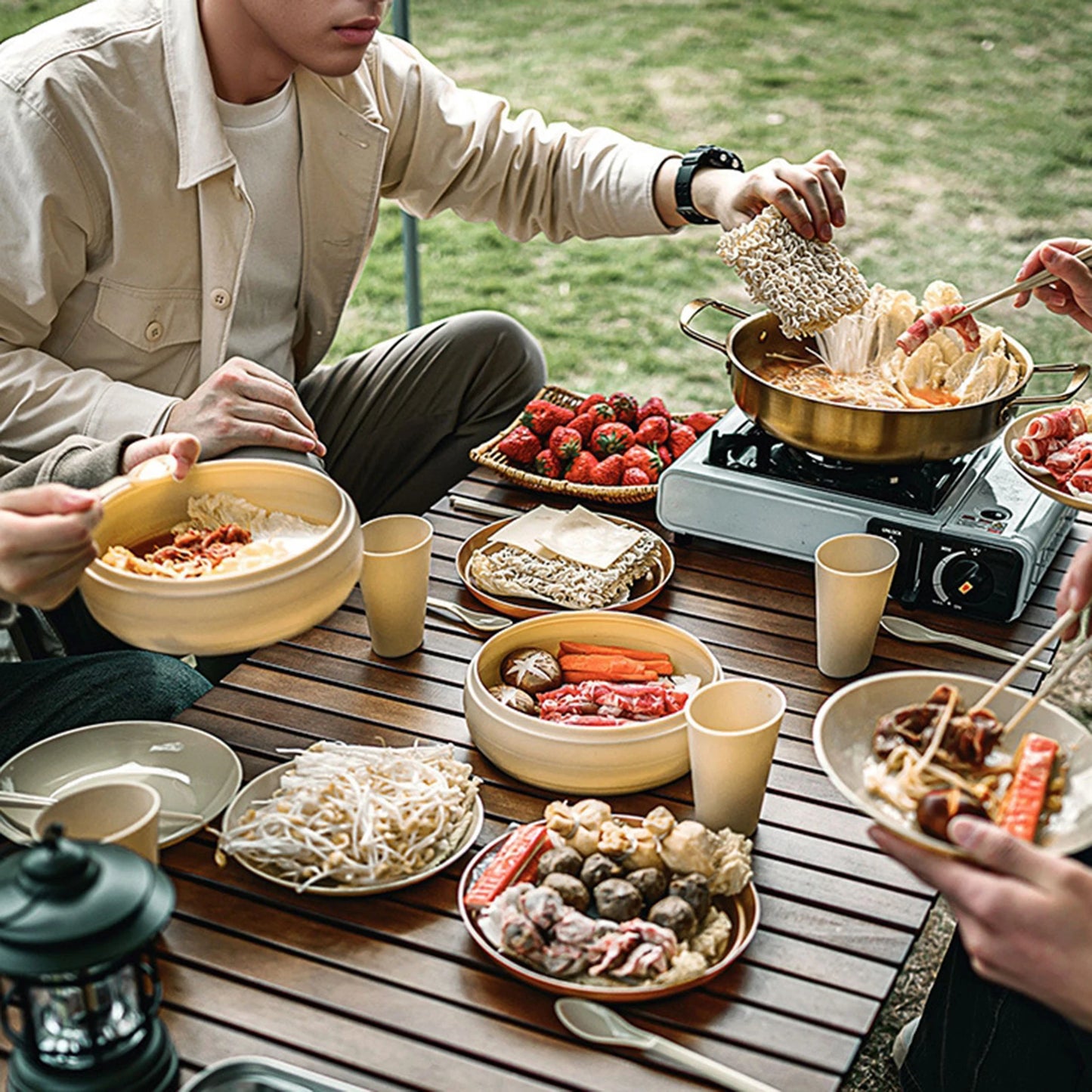 Camping Dinner Set Pans Plate Bowl Portable Tableware Sets Camping Dishes Set Hiking Gear Picnic Outdoor Travel