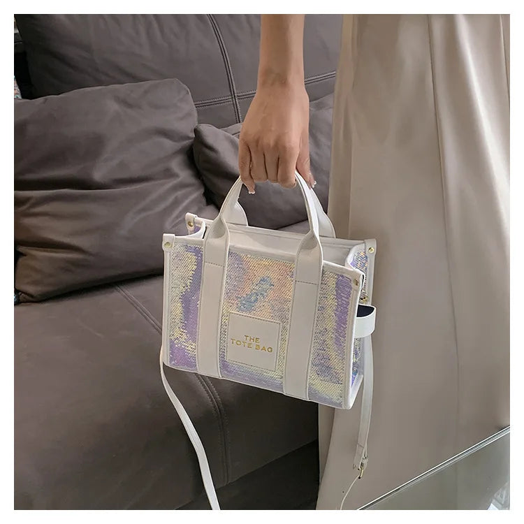 Women's Tote Bag Sequin Shoulder Bag PU Leather Large Capacity Luxury Designer The Tote Bag For Women Crossbody Bags 2024 New