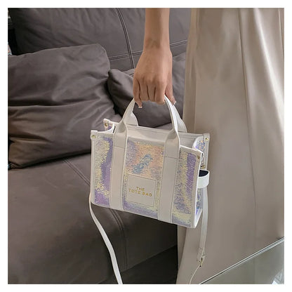Women's Tote Bag Sequin Shoulder Bag PU Leather Large Capacity Luxury Designer The Tote Bag For Women Crossbody Bags 2024 New