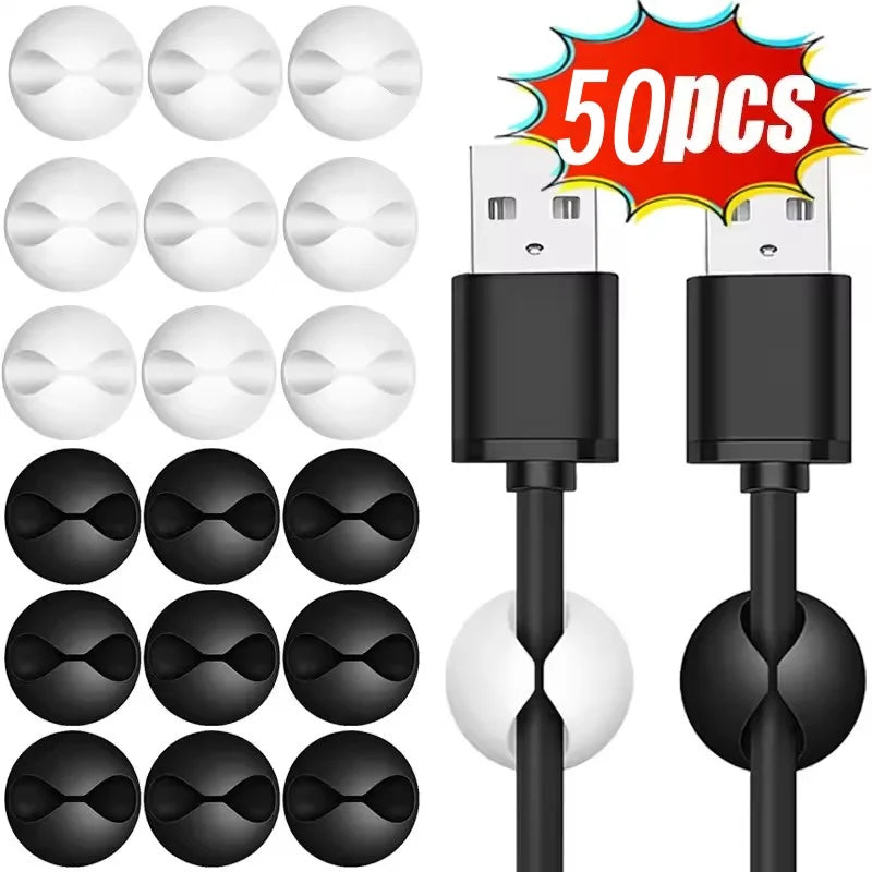 5/50Pcs Desktop Wall Cable Clips Wire Management Self-Adhesive Cord Organizers Holder Clamp for USB Network Headphone Cables