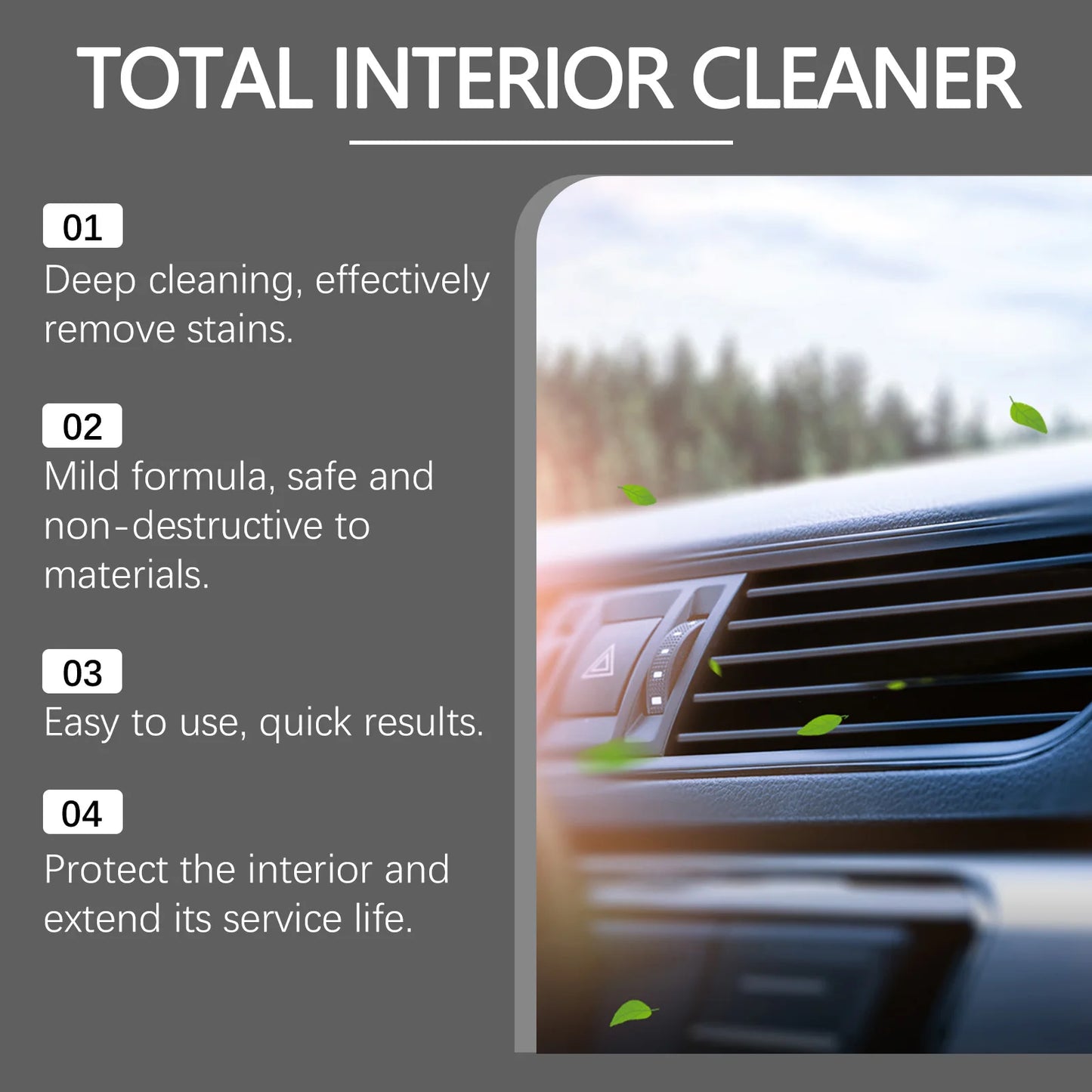 Premium Car Interior Cleaner Spray - Leather Fabric Plastic Cleaner&Protector Auto&Detailing Stain Removal Odor Eliminator Kit