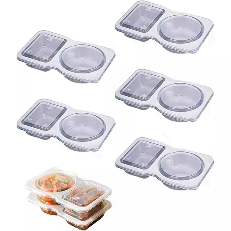20pcs Plastic Double Compartment Condiment Containers with Lids, Reusable, Disposable 2-Compartment Snack Cups for To-Go Sauces