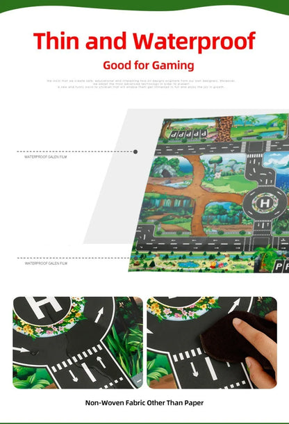 Children Playmat Activity Surface Waterproof Map Kids Animal Road Toy Baby Dinosaur Road Portable Carpet Farm Road Non-Toxic Mat