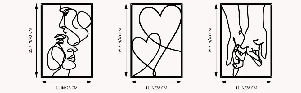 Metal Minimalist Line Wall Art - Valentine's Day Lover Kiss Hand Design, Aesthetic Modern Home Décor, Stylish Hanging Art