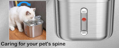 Cat Water Fountain Stainless Steel Pet Water Fountain for Cats Inside 1Filters&Ultra-Quiet Pump 2.2L/73oz Dog Pet Water Fountain
