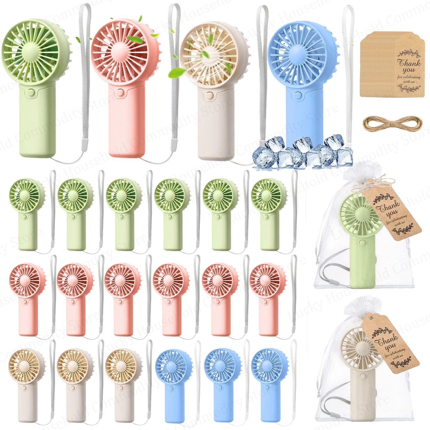 12-120PCS Portable Handheld Fan Bulk Wedding Fans for Guest Mini Handheld Fan Battery Powered Fans with Thank You Cards