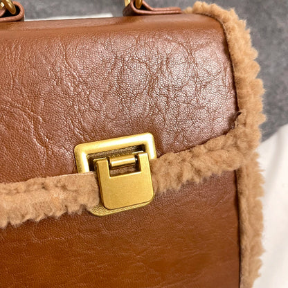 Fashion Small Totes Bag 2024 Trend PU Leather Shoulder Bags for Women Cute Short Handle Crossbody Phone Bag Luxury Fur Handbags