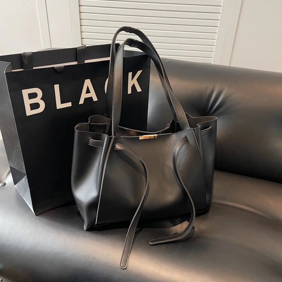 Big Shoulder Hand Commuting Bags for Women Large Capacity Drawstring Bucket Shopping Totes Top-Handle Bag 2025 Latest Handbags