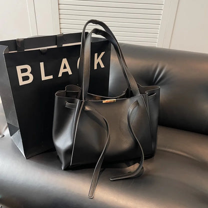 Big Shoulder Hand Commuting Bags for Women Large Capacity Drawstring Bucket Shopping Totes Top-Handle Bag 2025 Latest Handbags