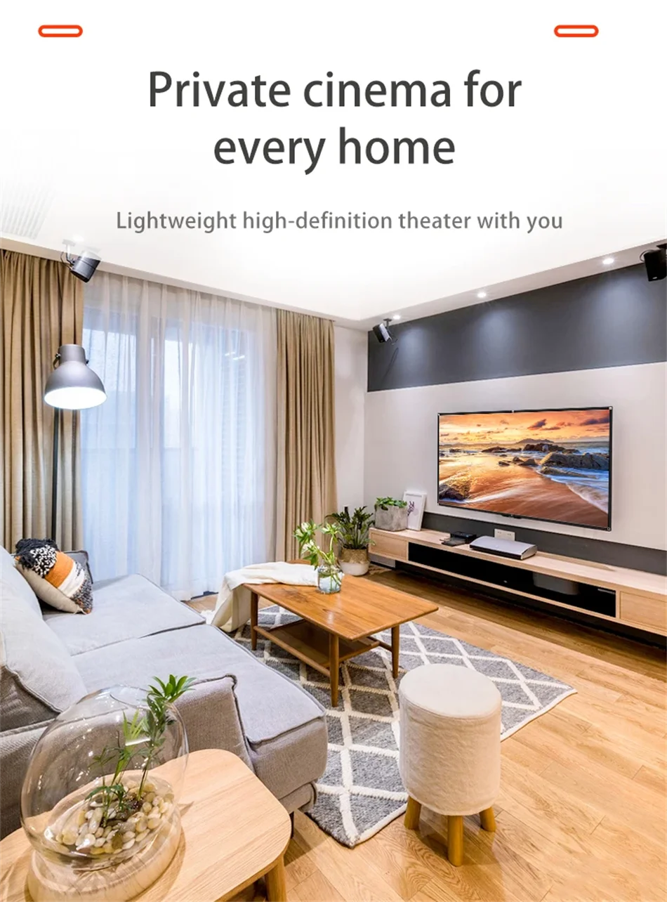 16:9 Portable Projector Screen Simple Projector Curtain 72/84/100/120/150 inch HD Display Screen Home Cinema Theater Movie Home