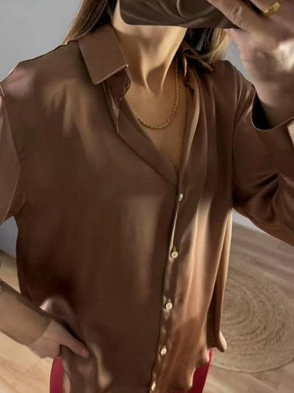 Office Wear Women Shirts Satin Blouse Luxury Pink Long Sleeve Formal Shirts Female Button Silk Tops For Women Elegant All-Match