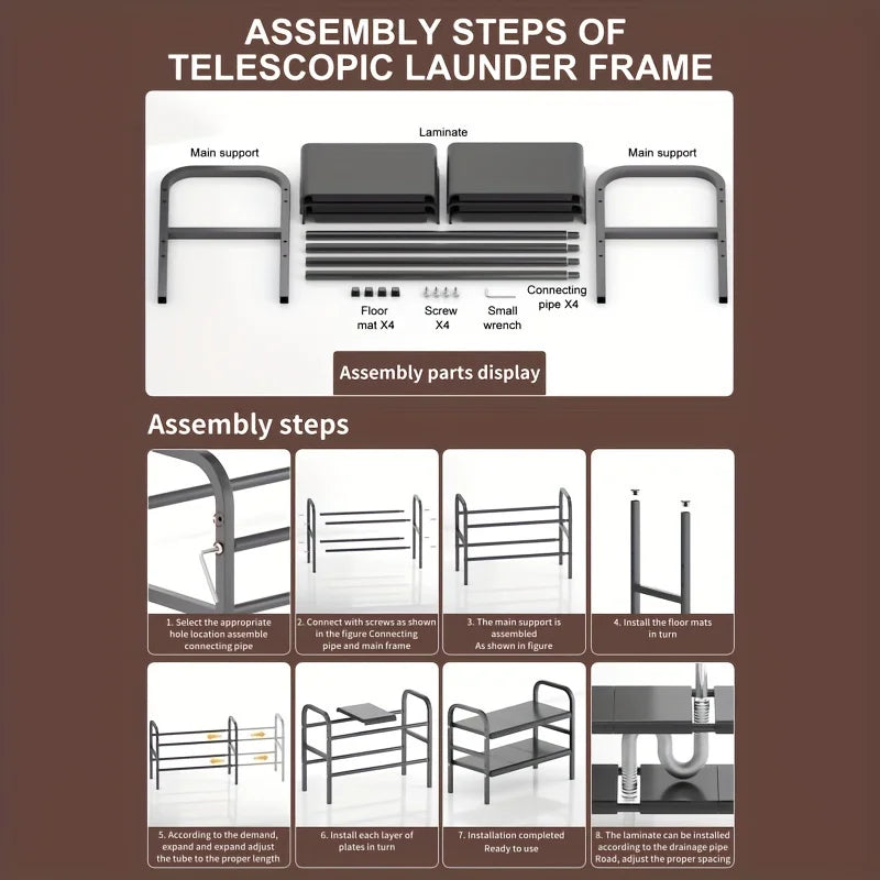 1 Set Multi-Use Kitchen Under Bathroom Sink Organizers - Expandable Cabinet Shelf Organizer Storage Rack