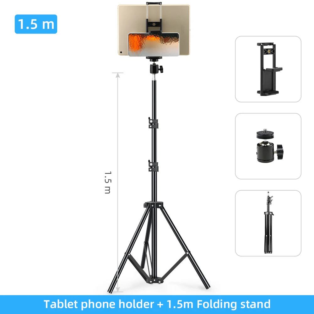 150/200cm Tripod for Tablet and Phone Aluminum Tripode Tablet Floor Ipad Tripod Stand with Smartphone & Tablet Holder Mount