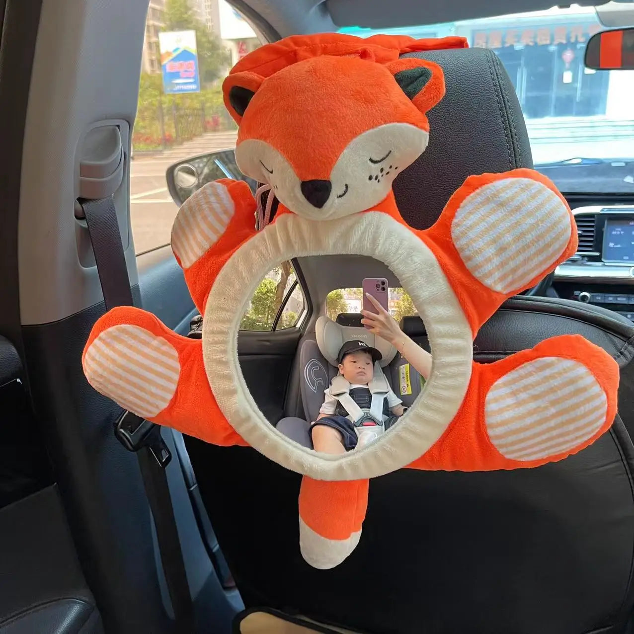 1PCS Easy View Baby Car Mirror, Safety Car Seat Cartoon doll Mirror for Rear Facing Infant, Wide Crystal Clear View,Shatterproof