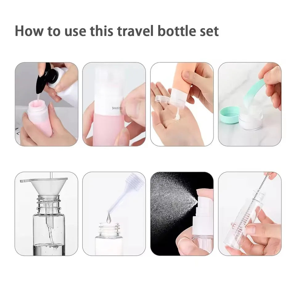 16Pcs Travel Bottle Set Leak-Proof Container Portable Refillable Toiletries Shampoo Conditioner Lotion Liquid Empty Bottles