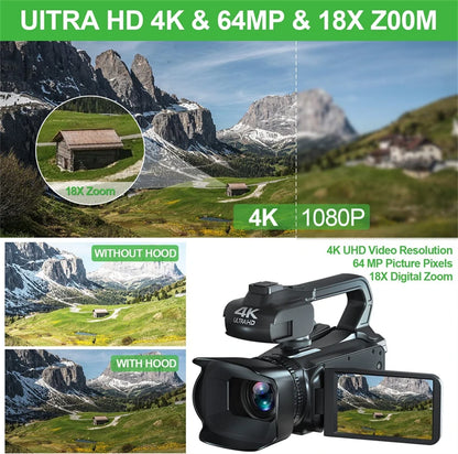 6K Professional Video Cameras for Photography 64MP Ultra HD 18X Digital Zoom Camcorders YouTube Live Streaming Vlog Recorder
