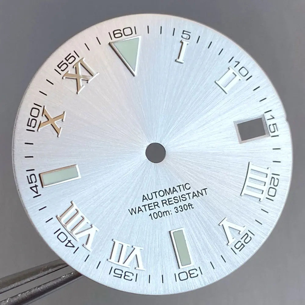 Grey Silver Sunburst 29mm Watch Dial fit NH35 NH35A NH36A Silver/Gold/Rose Gold/Green Roman Numerals Index Hand Set Watch Parts