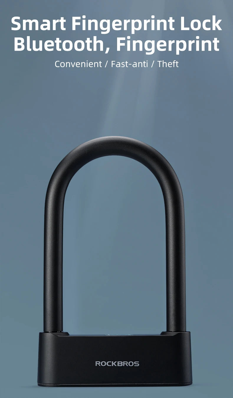 ROCKBROS Bicycle Smart Lock Bluetooth Fingerprint Unlock Waterproof High Strength Steel Alloy Anti-theft U-Lock Bike Accessories