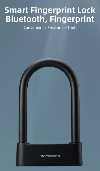 ROCKBROS Bicycle Smart Lock Bluetooth Fingerprint Unlock Waterproof High Strength Steel Alloy Anti-theft U-Lock Bike Accessories
